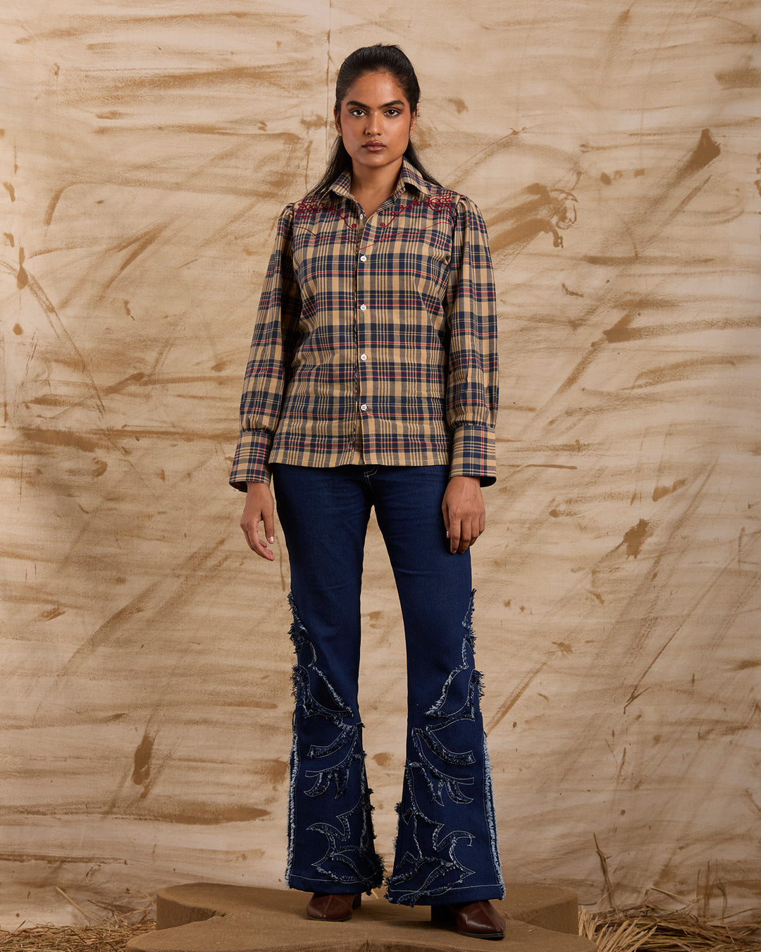 Taalam Roses Embroidered Shirt - Blue