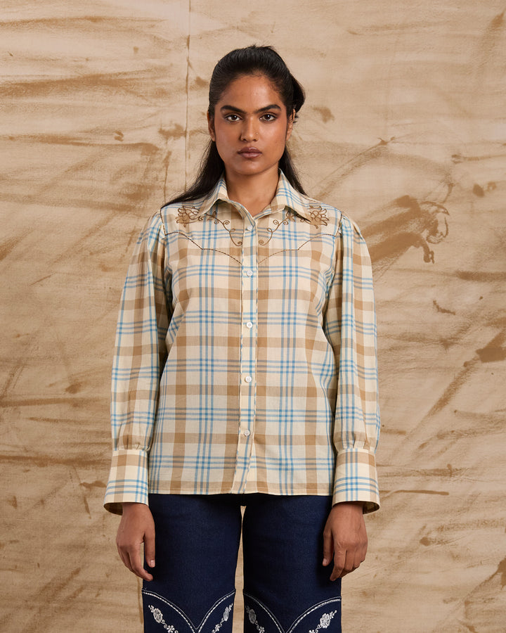 Taalam Roses Embroidered Shirt - Buttercream