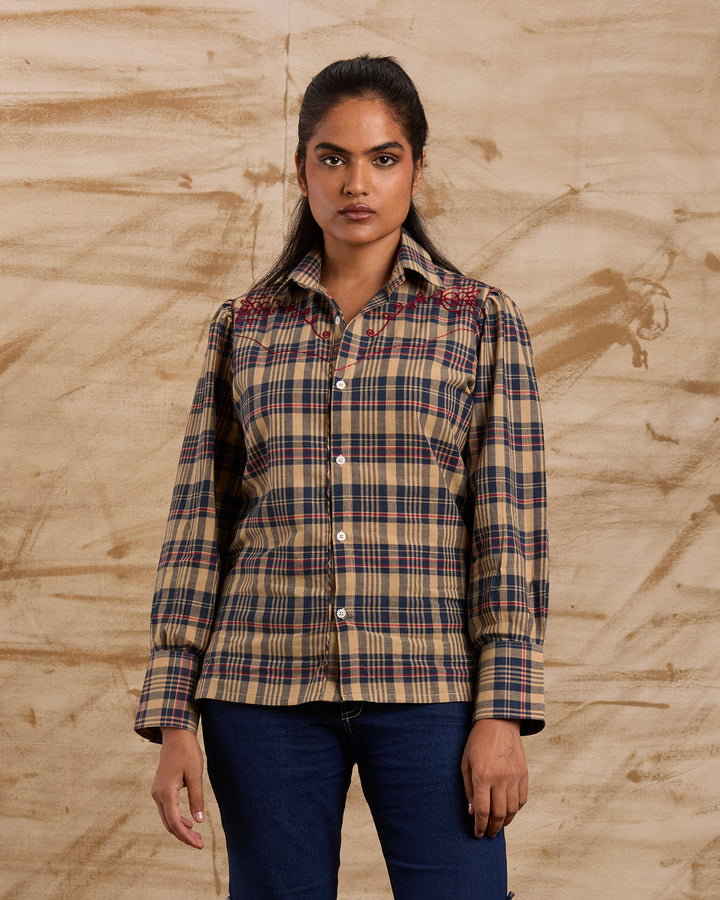 Taalam Roses Embroidered Shirt - Blue