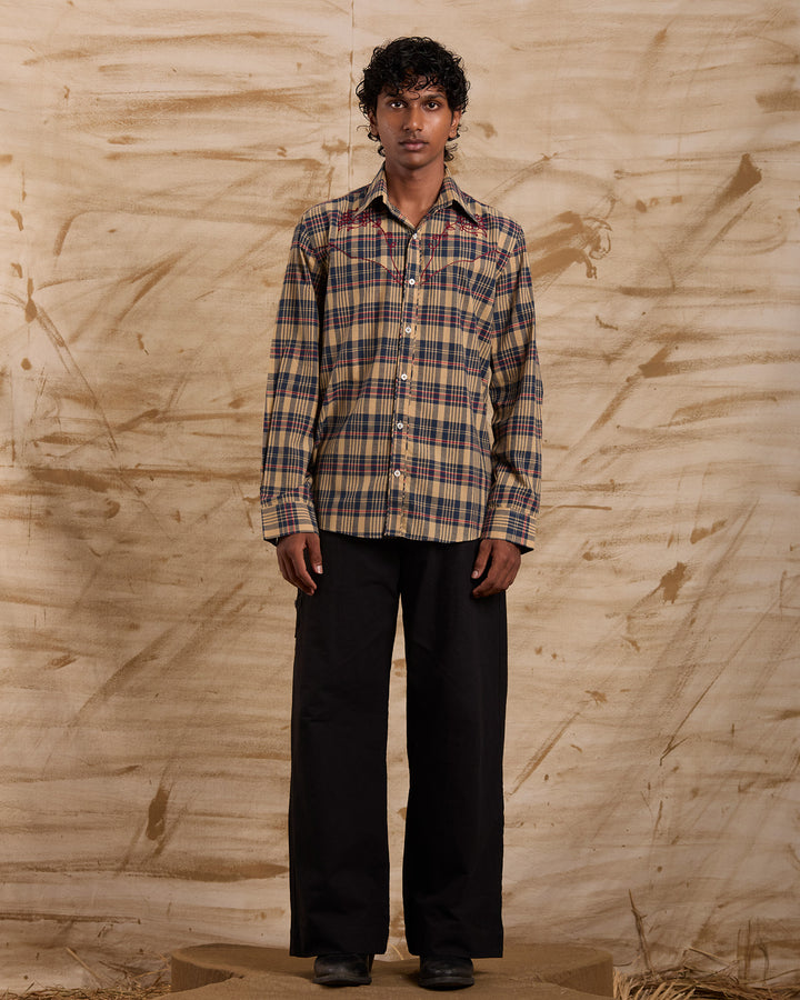 Taalam Roses Embroidered Shirt - Blue