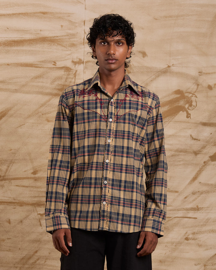Taalam Roses Embroidered Shirt - Blue